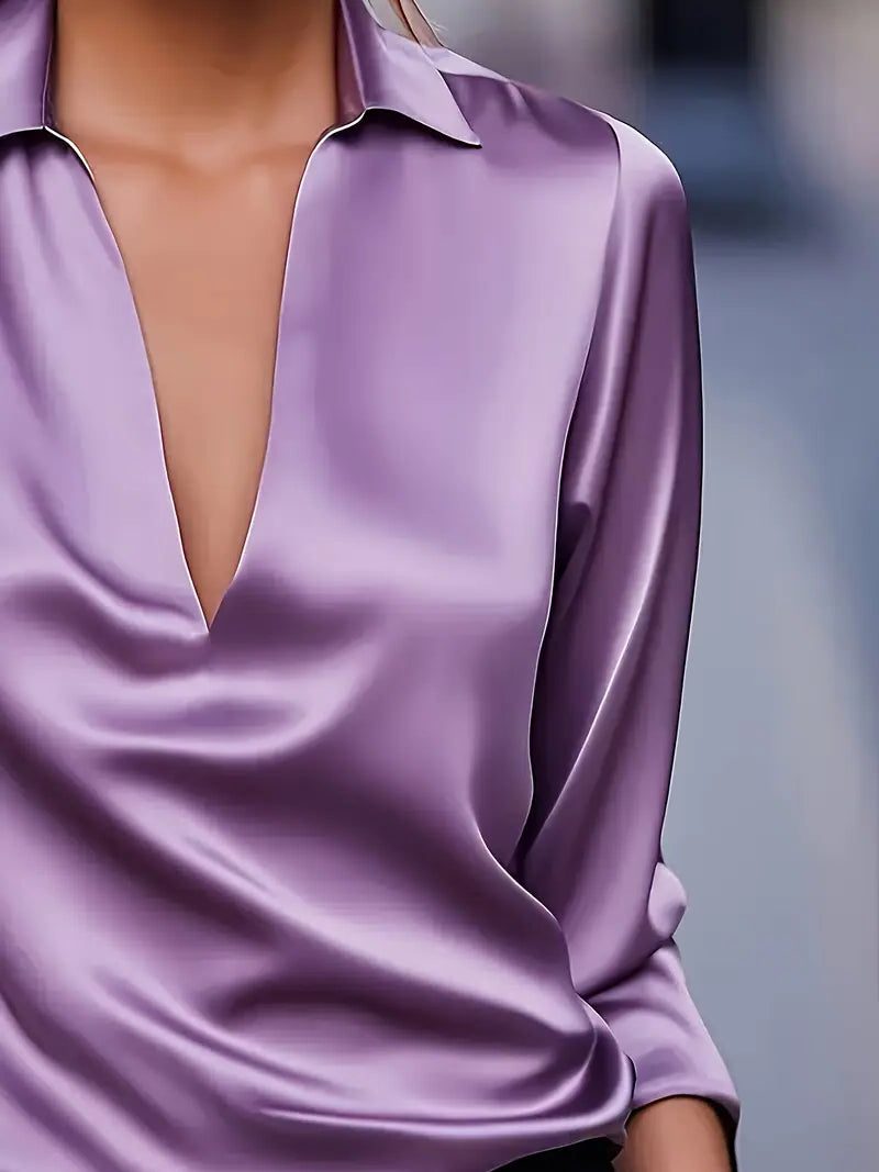 Yuna | Satin Blouse with V-Neck and Long Sleeves for Women