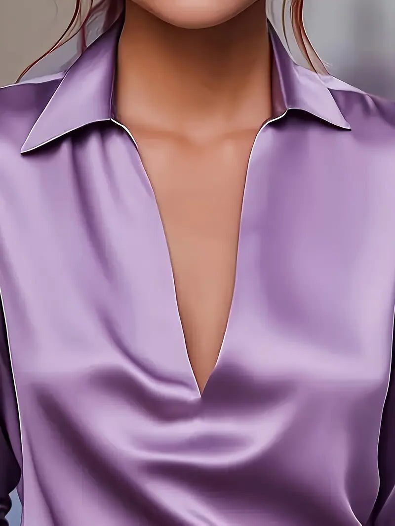 Yuna | Satin Blouse with V-Neck and Long Sleeves for Women