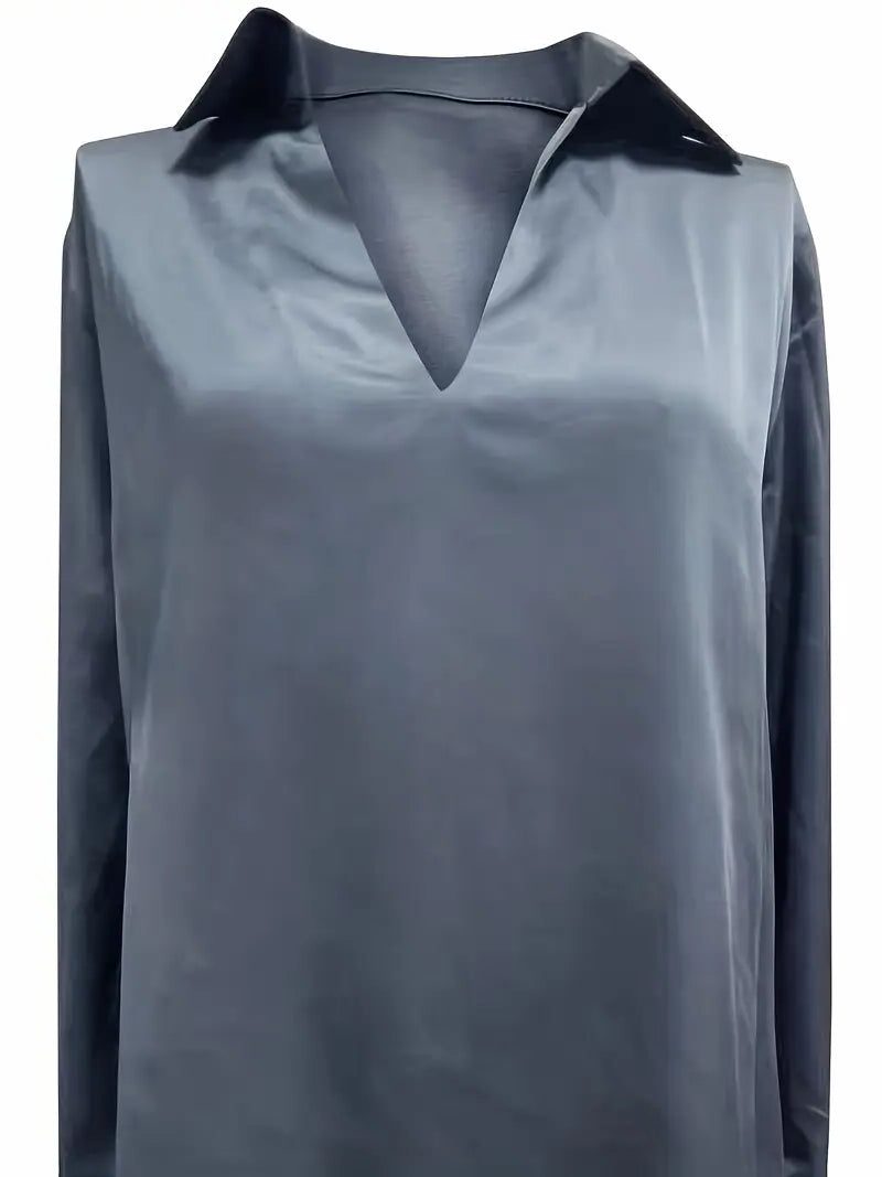 Yuna | Satin Blouse with V-Neck and Long Sleeves for Women
