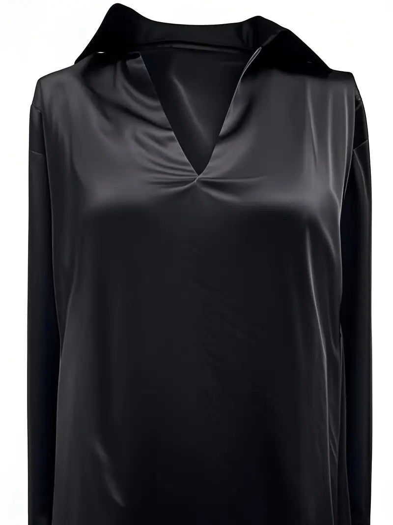 Yuna | Satin Blouse with V-Neck and Long Sleeves for Women