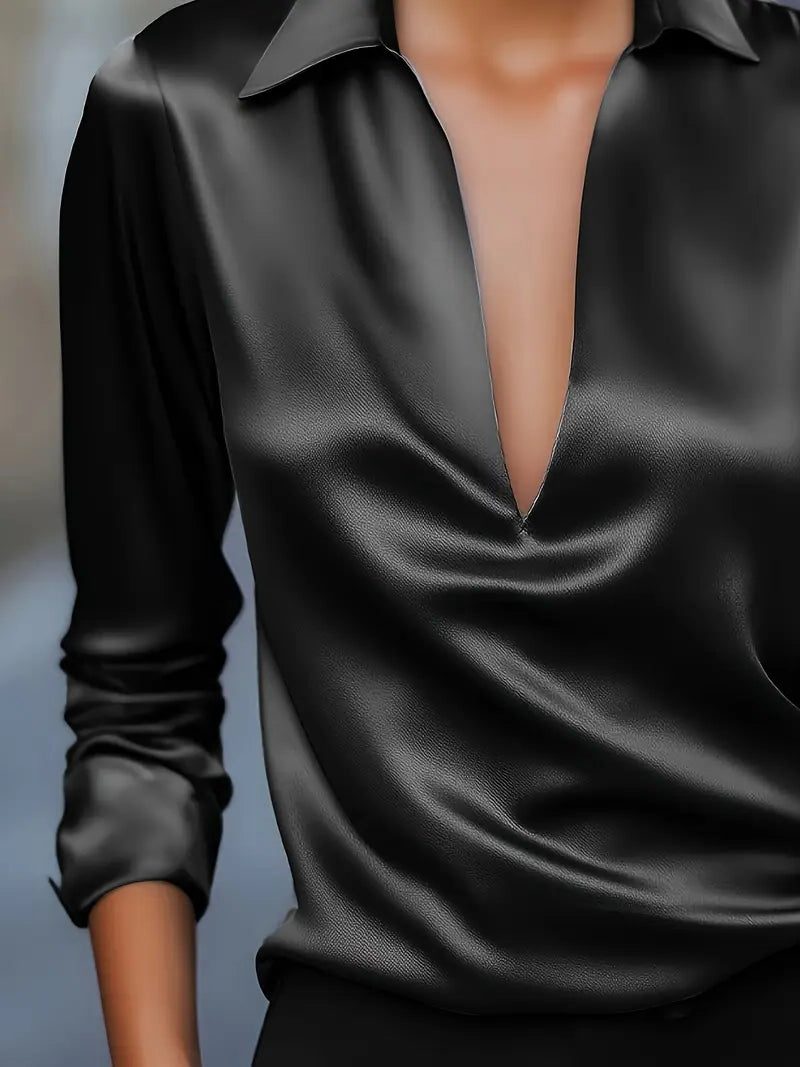 Yuna | Satin Blouse with V-Neck and Long Sleeves for Women