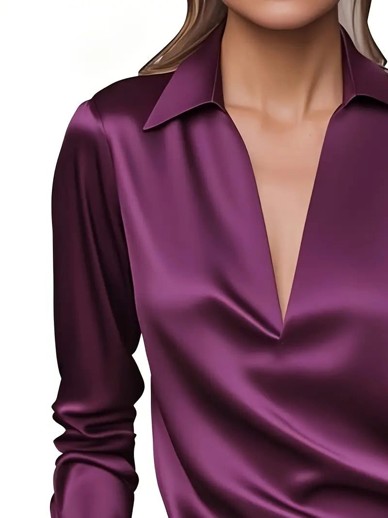 Yuna | Satin Blouse with V-Neck and Long Sleeves for Women