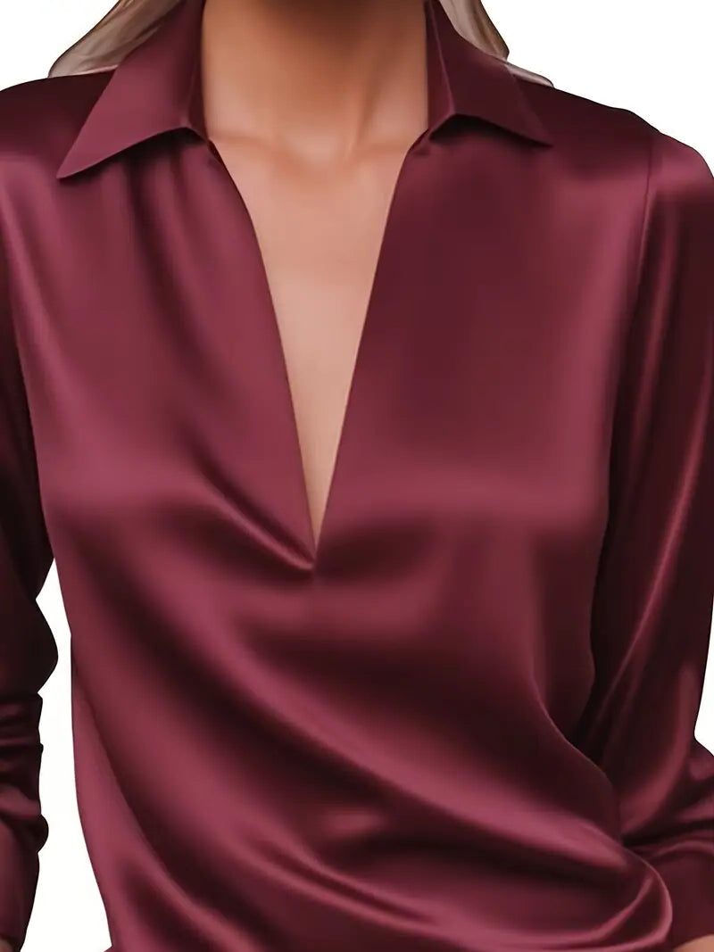 Yuna | Satin Blouse with V-Neck and Long Sleeves for Women