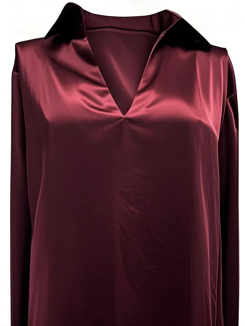 Yuna | Satin Blouse with V-Neck and Long Sleeves for Women