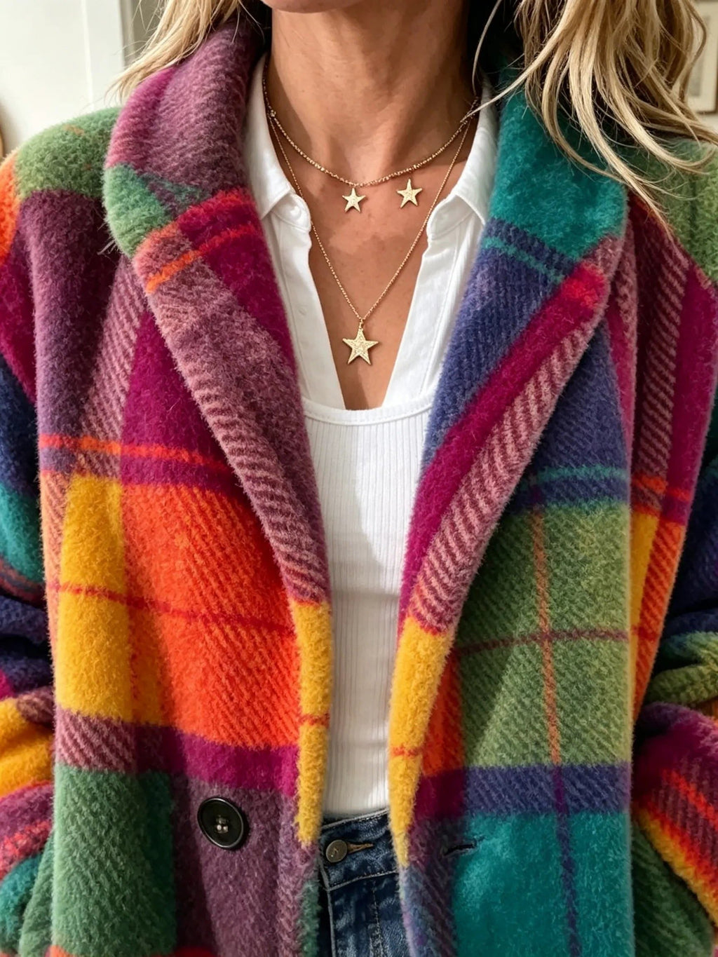 Zilla | Plaid Wool Blazer with Button Closure for Women