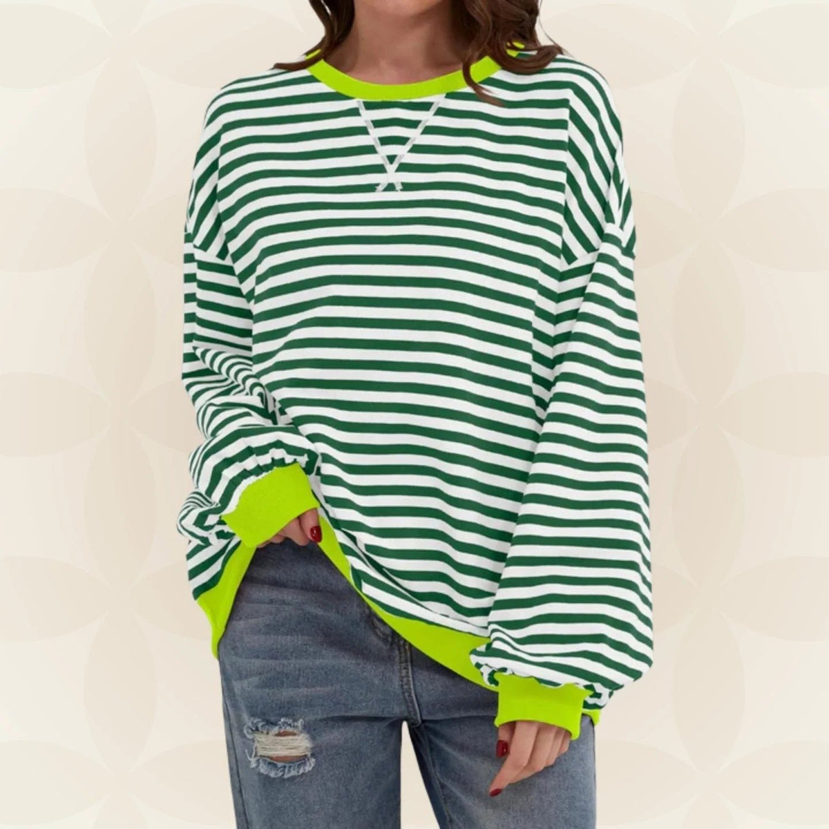 Zinnia | Striped Oversized Sweatshirt with Crew Neck for Women
