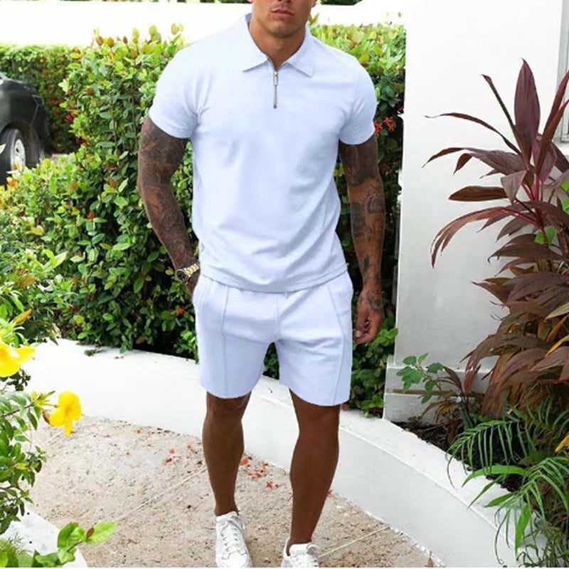 Zip-Up Polo and Shorts Set for Men
