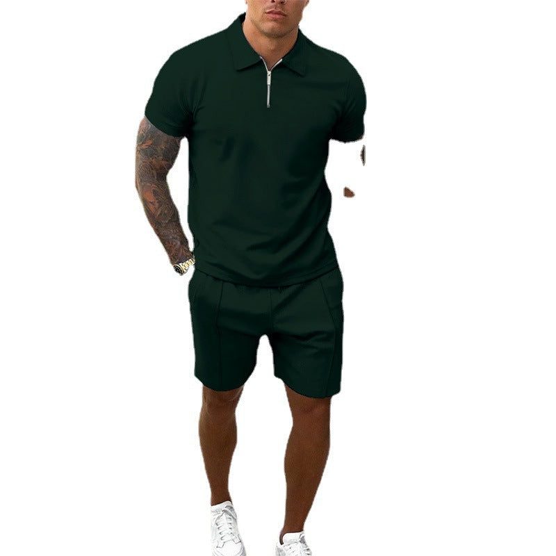Zip-Up Polo and Shorts Set for Men