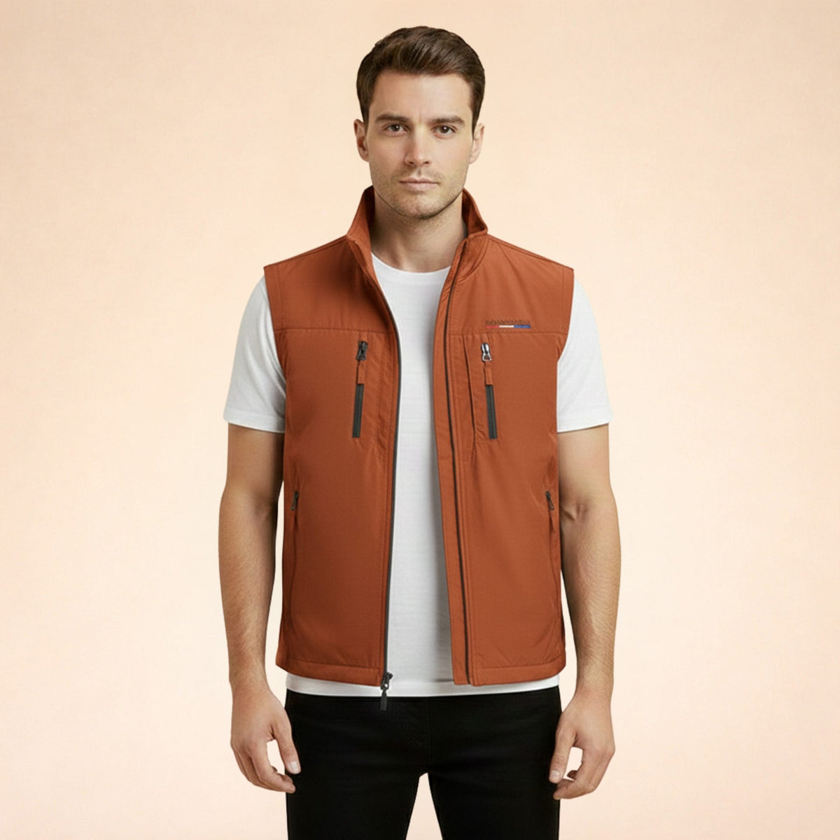 Zip-Up Stand Collar Cargo Vest for Men