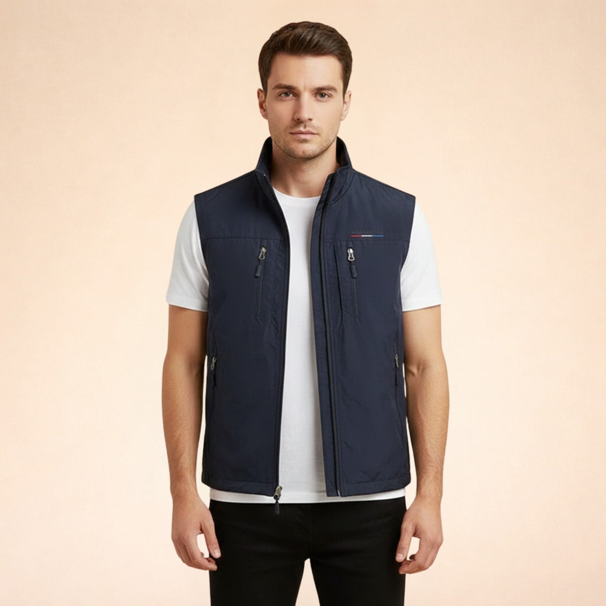 Zip-Up Stand Collar Cargo Vest for Men