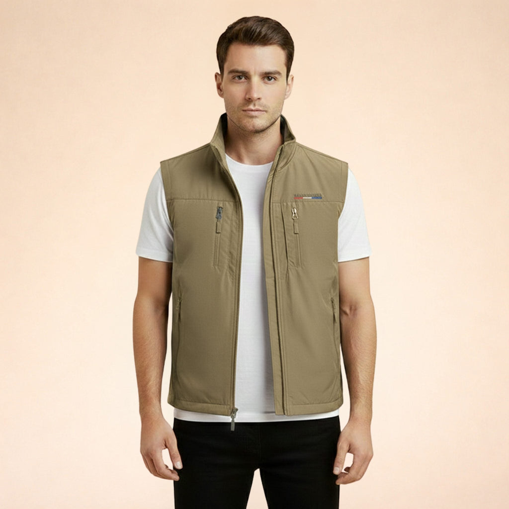 Zip-Up Stand Collar Cargo Vest for Men