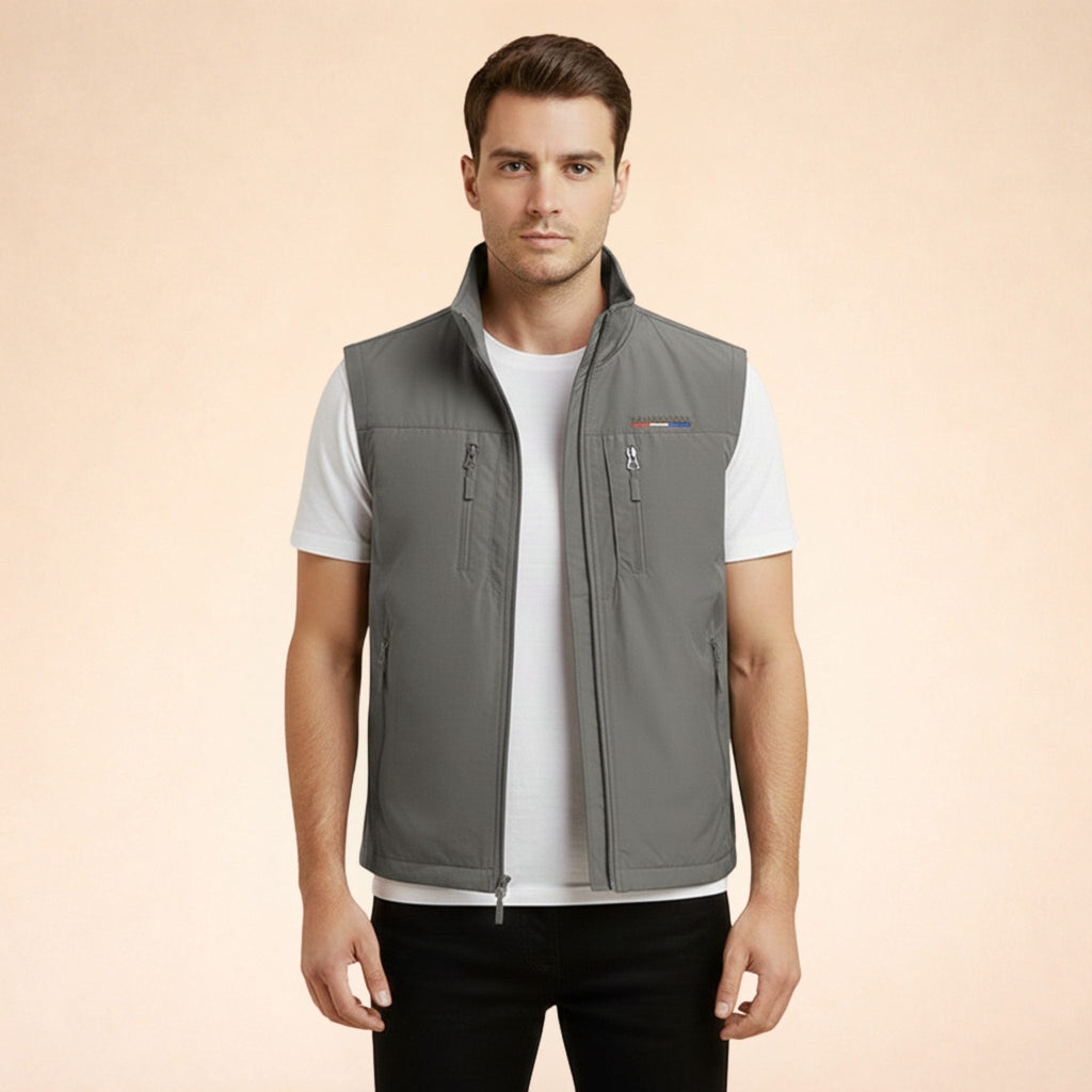 Zip-Up Stand Collar Cargo Vest for Men