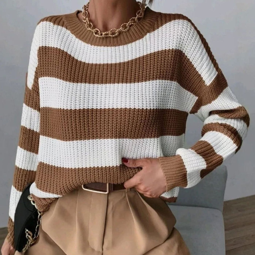 Zoya | Striped Chunky Knit Sweater with Crew Neck for Women