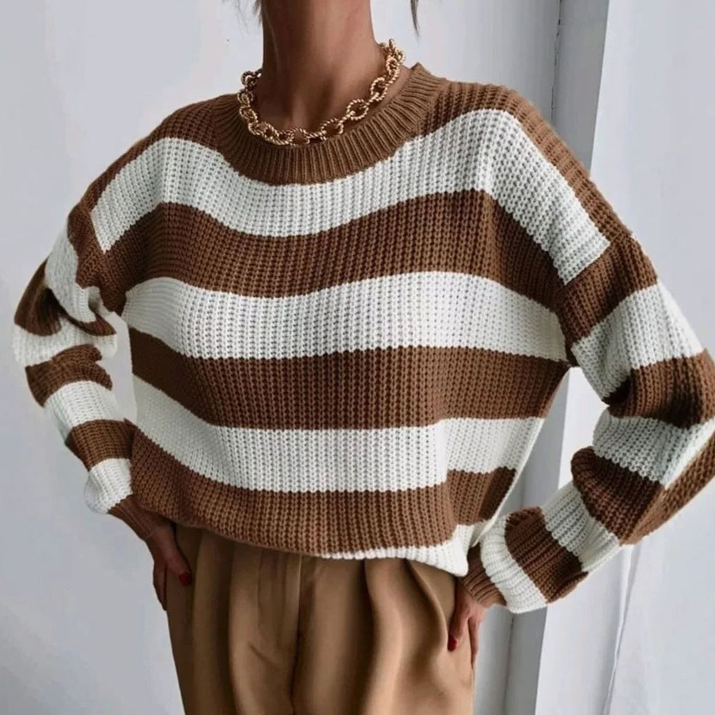 Zoya | Striped Chunky Knit Sweater with Crew Neck for Women