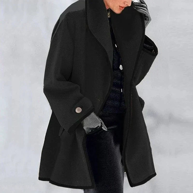 Women's White Trench Coat with Black Trim and Wide Lapel